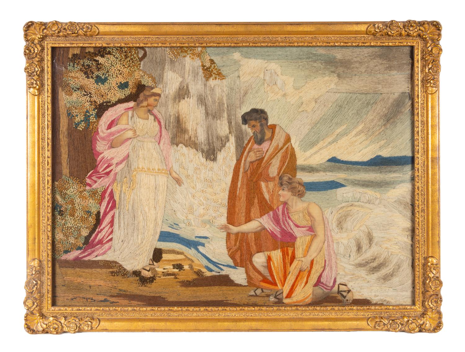 A Pair of Continental Needlework and Silk Pictures