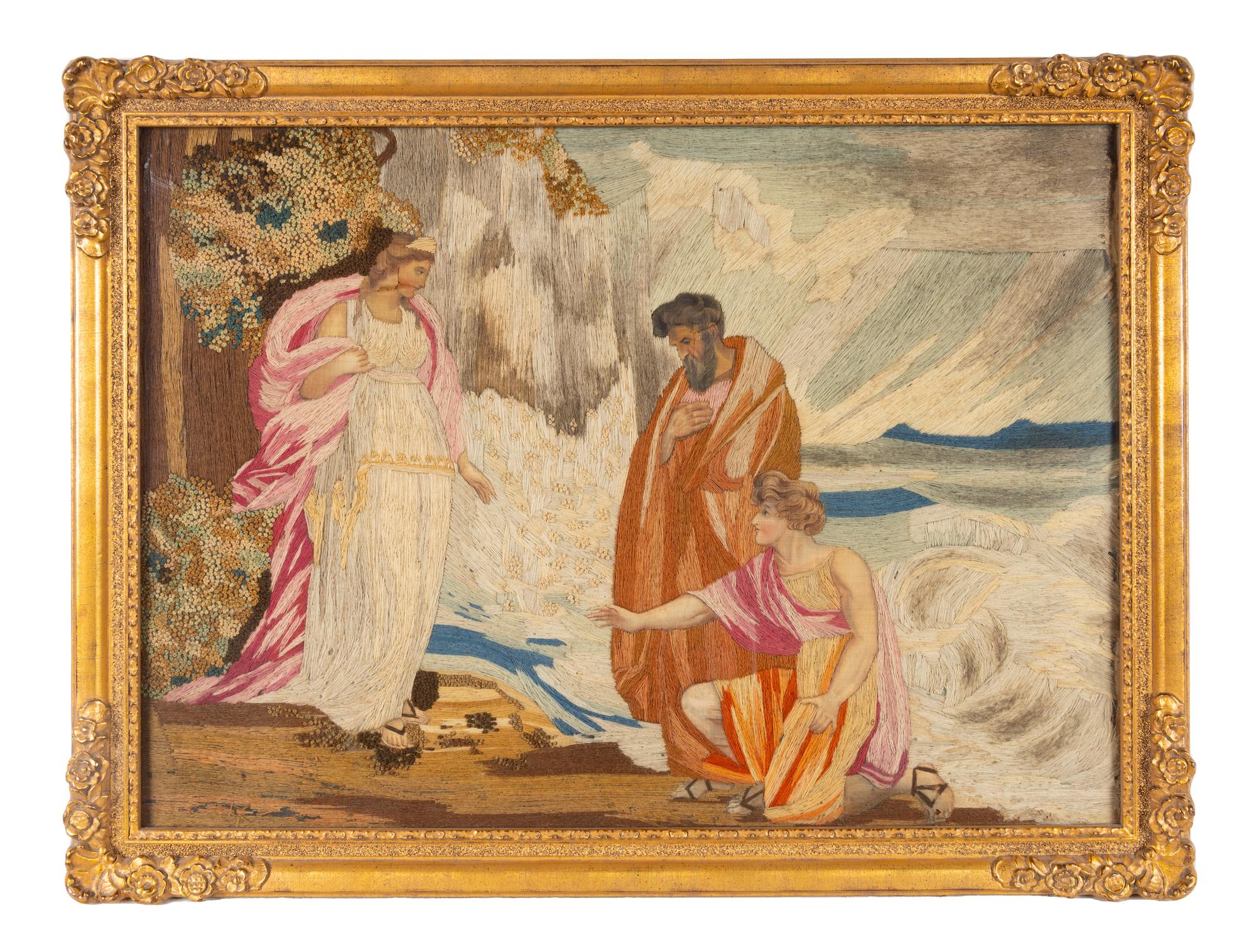 A Pair of Continental Needlework and Silk Pictures