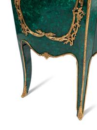 A Pair of Louis XV Style Gilt Bronze Mounted Malachite Cabinets