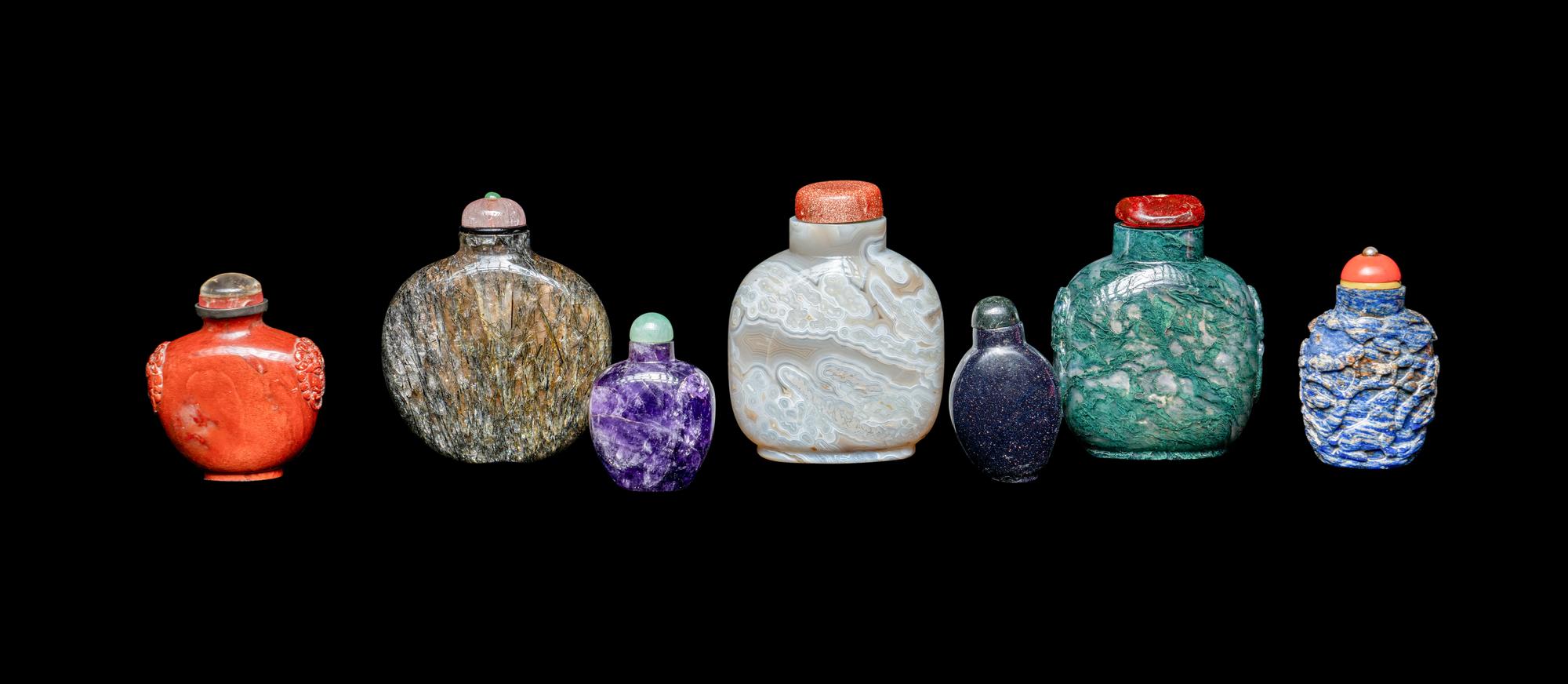 Seven Chinese Hardstone Snuff Bottles