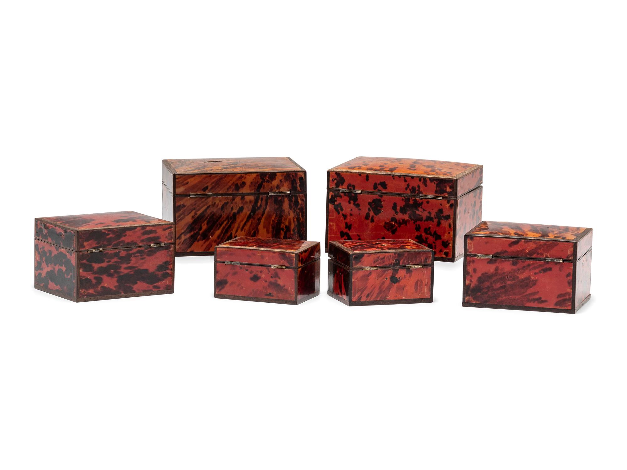 Six Tortoise Shell Veneered Boxes