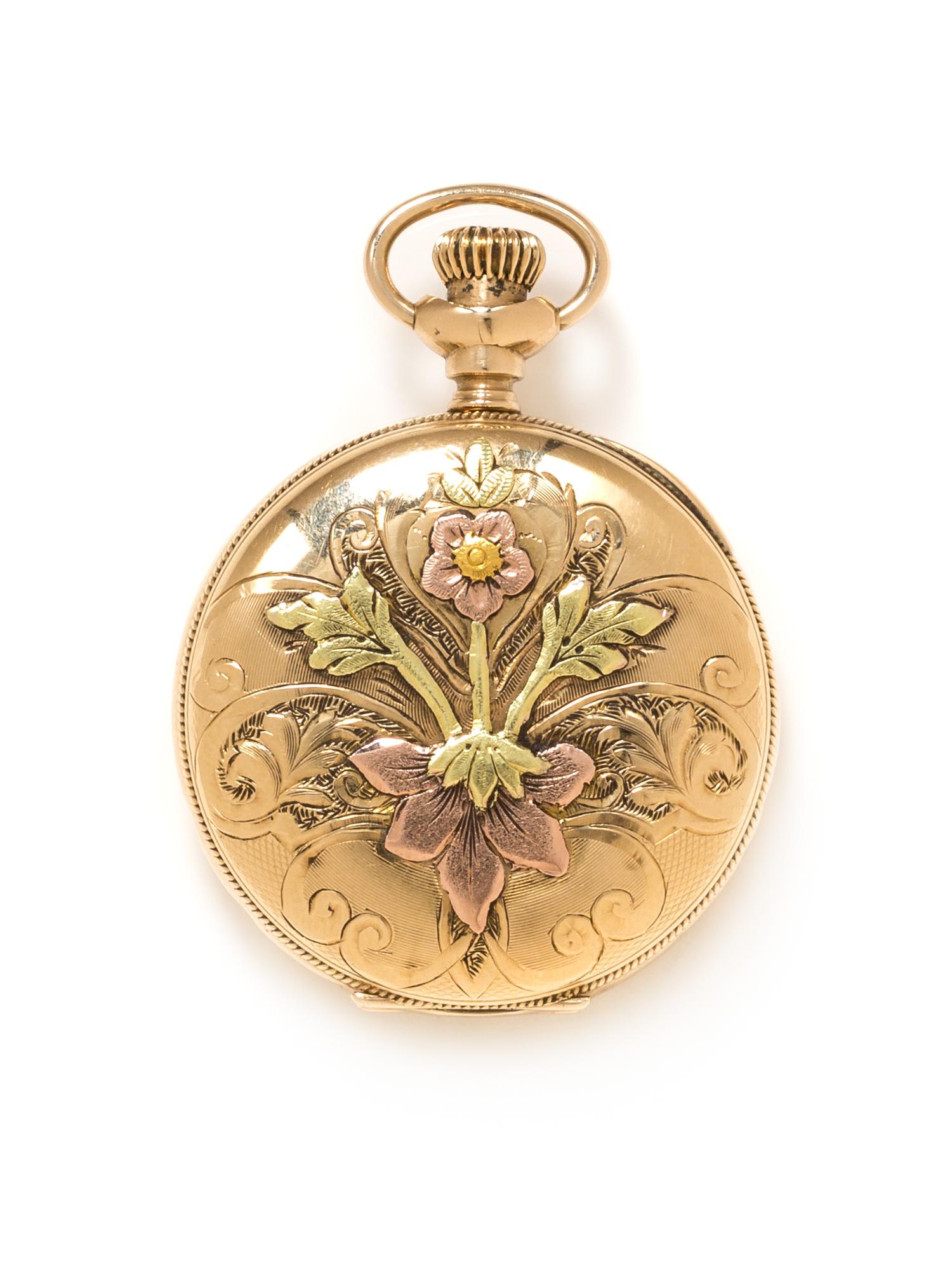 A 14 Karat Tricolor Hunter Case Pocket Watch, Elgin, Circa 1906, 20.10 dwts.