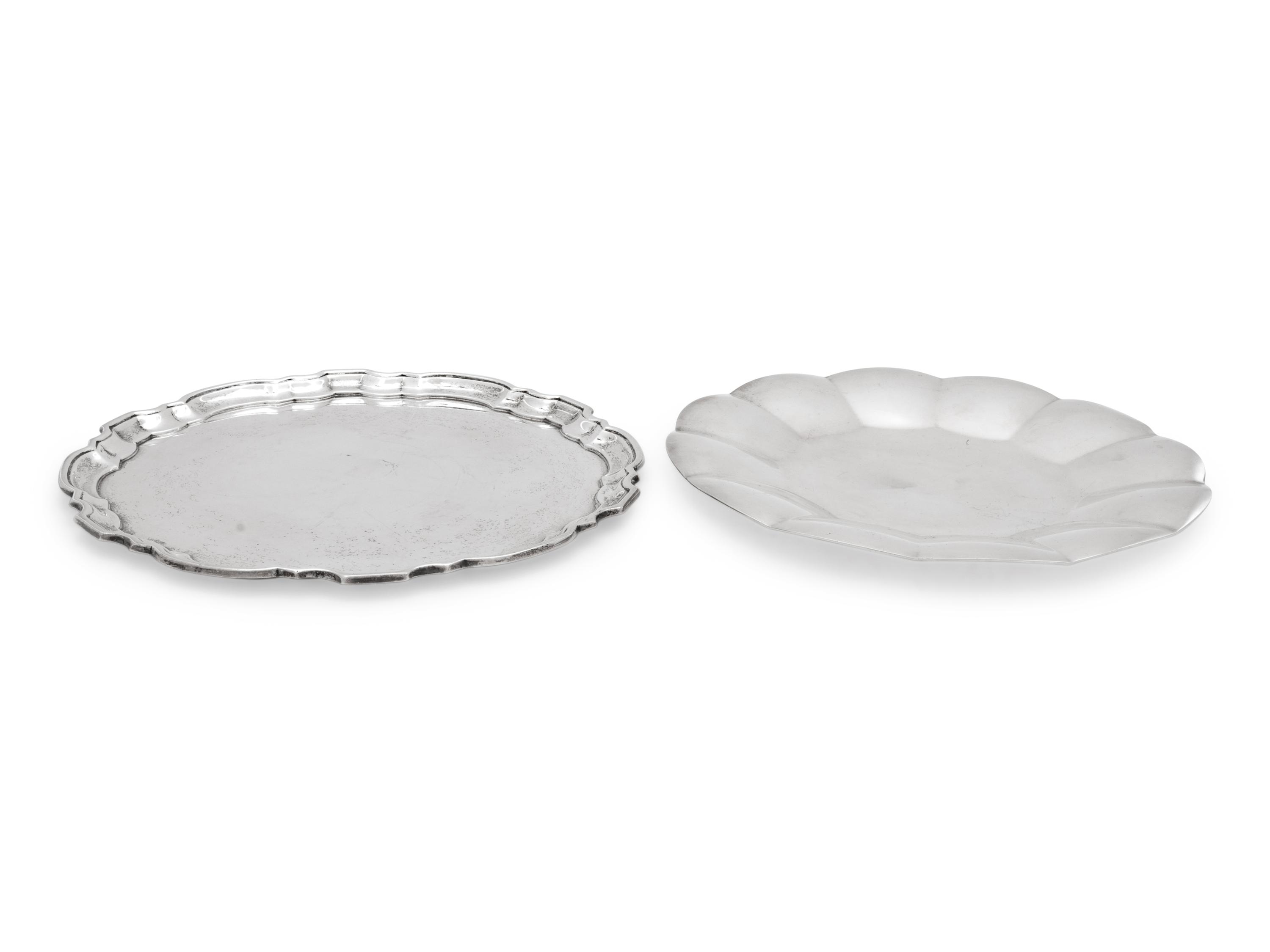 comprising a salver and a cake dish with a lobed border.