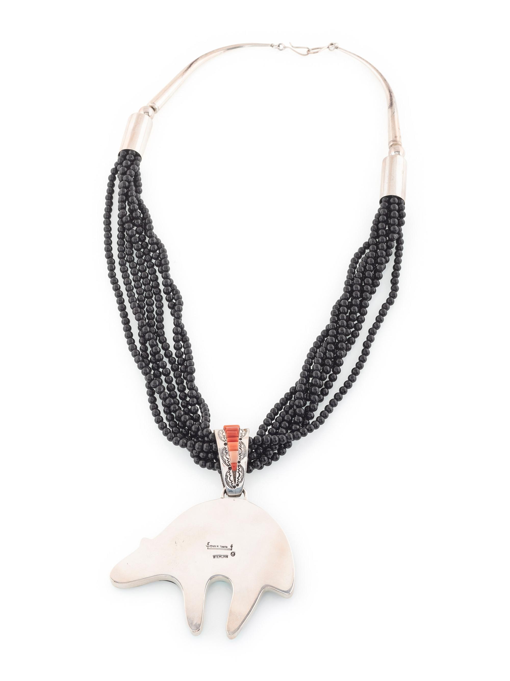Multi-Strand Necklace, with Mosaic Inlay Bear Pendant