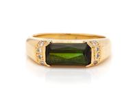 A 14 Karat Yellow Gold, Green Tourmaline and Diamond Ring,