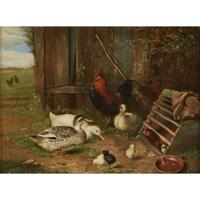 EDGAR HUNT (BRITISH 1876-1953) FOWL IN A FARMYARD
