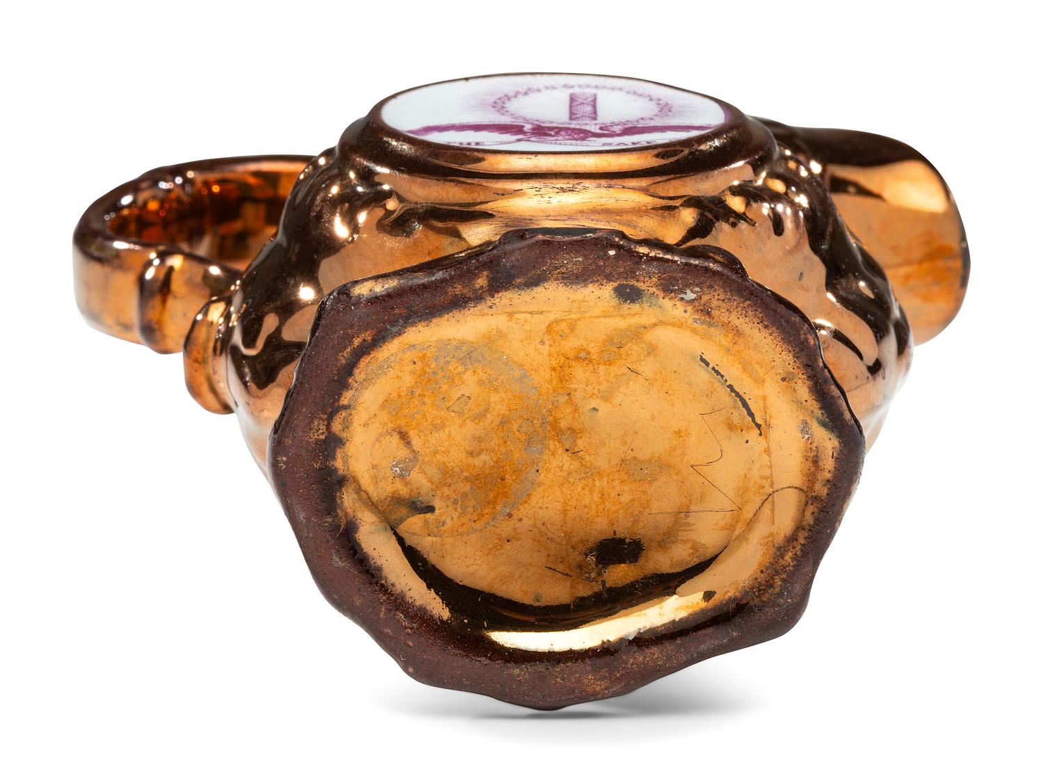 A Staffordshire Transfer-Printed Copper Lustre 'William Henry Harrison' Cream Pitcher
