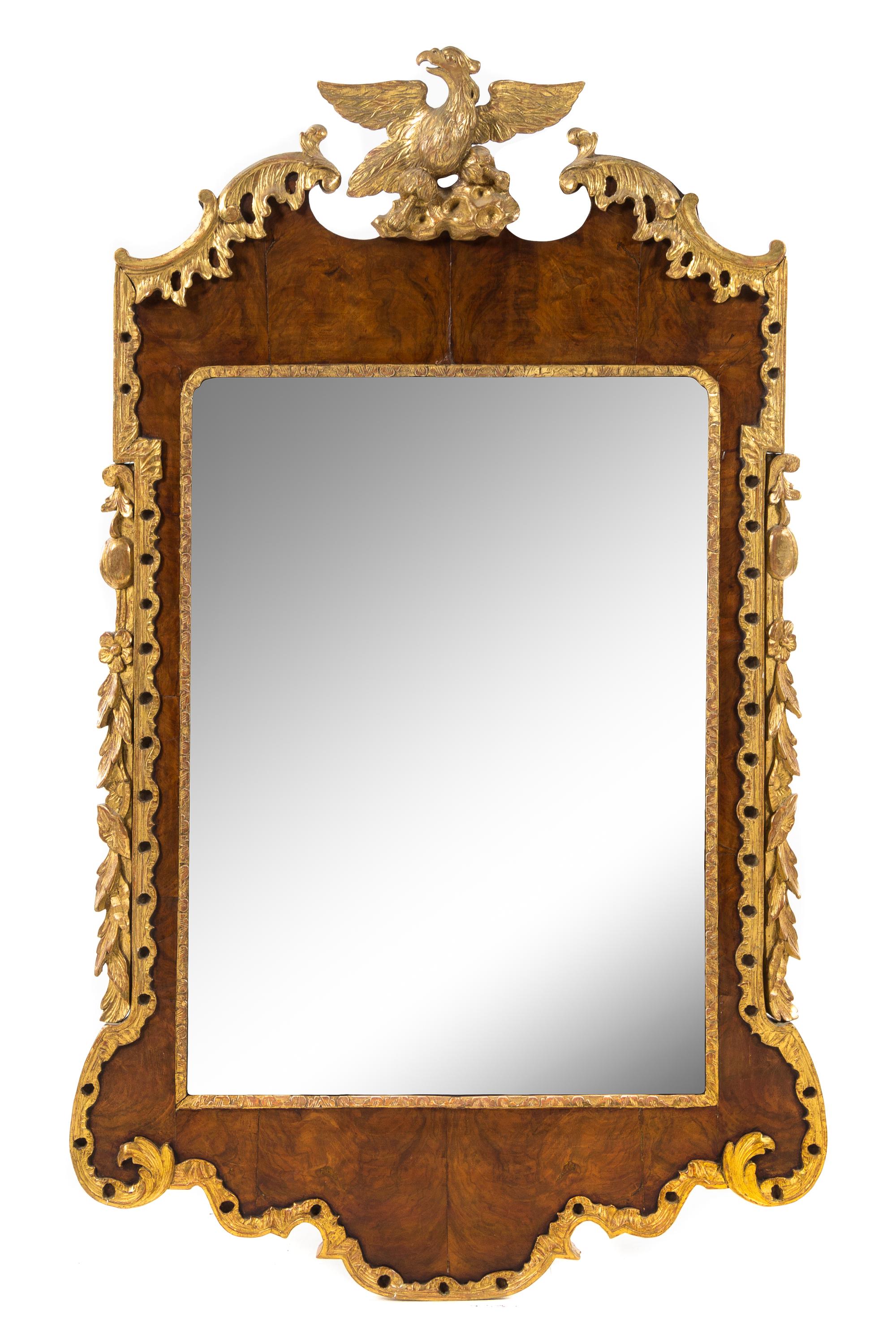 A George II Parcel Gilt Walnut Mirror Height 52 1/2 x width 32 inches. — 18TH CENTURY