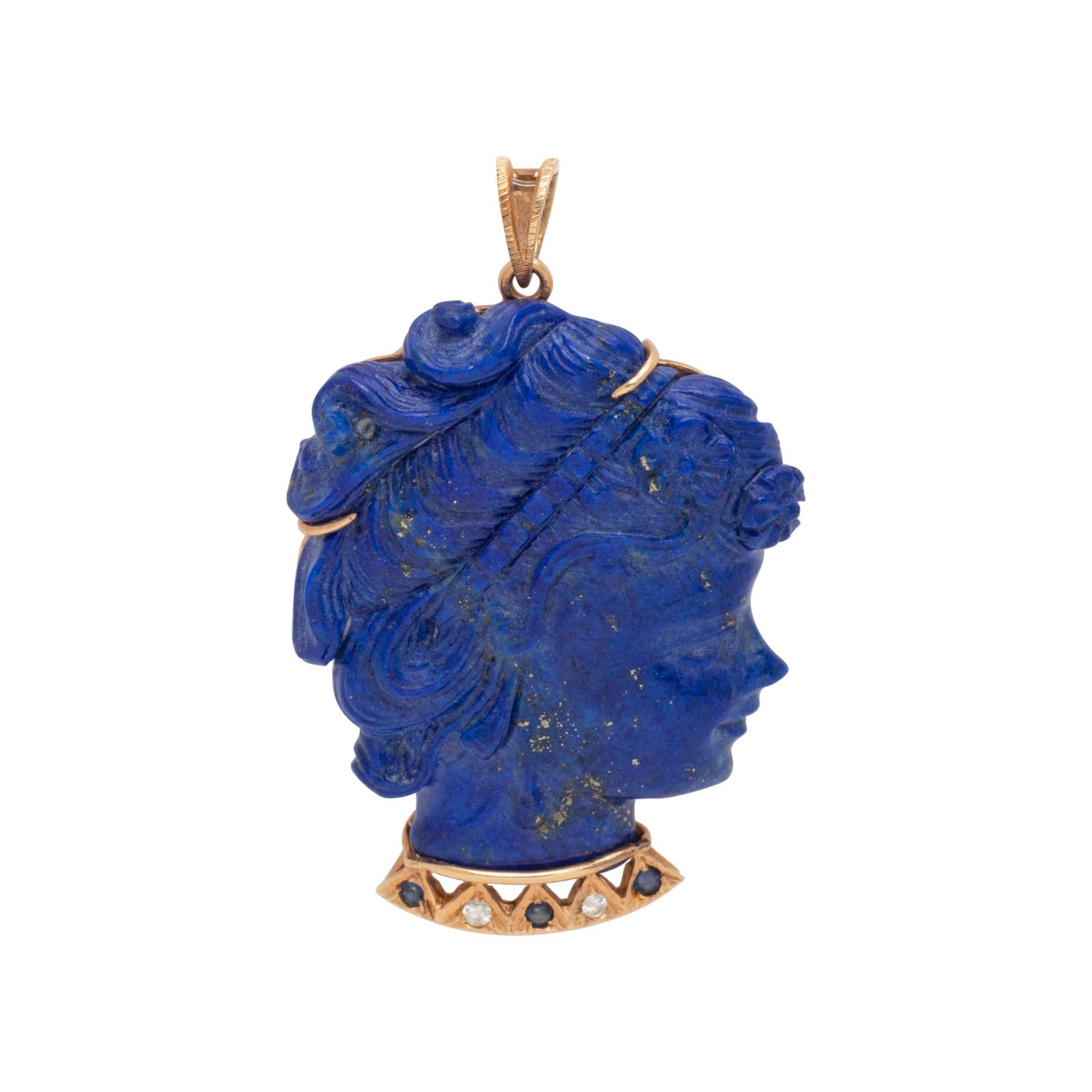 CARVED LAPIS LAZULI PENDANT