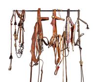 A Group of Western Horse Bridles and Quirts