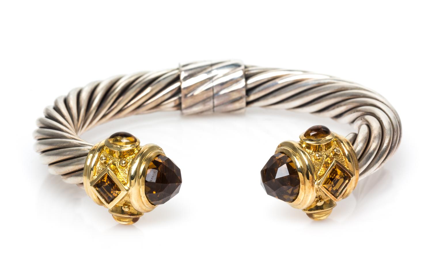A Sterling Silver, 18 Karat Yellow Gold and Citrine 'Renaissance' Bracelet, David Yurman, 34.85 dwts.