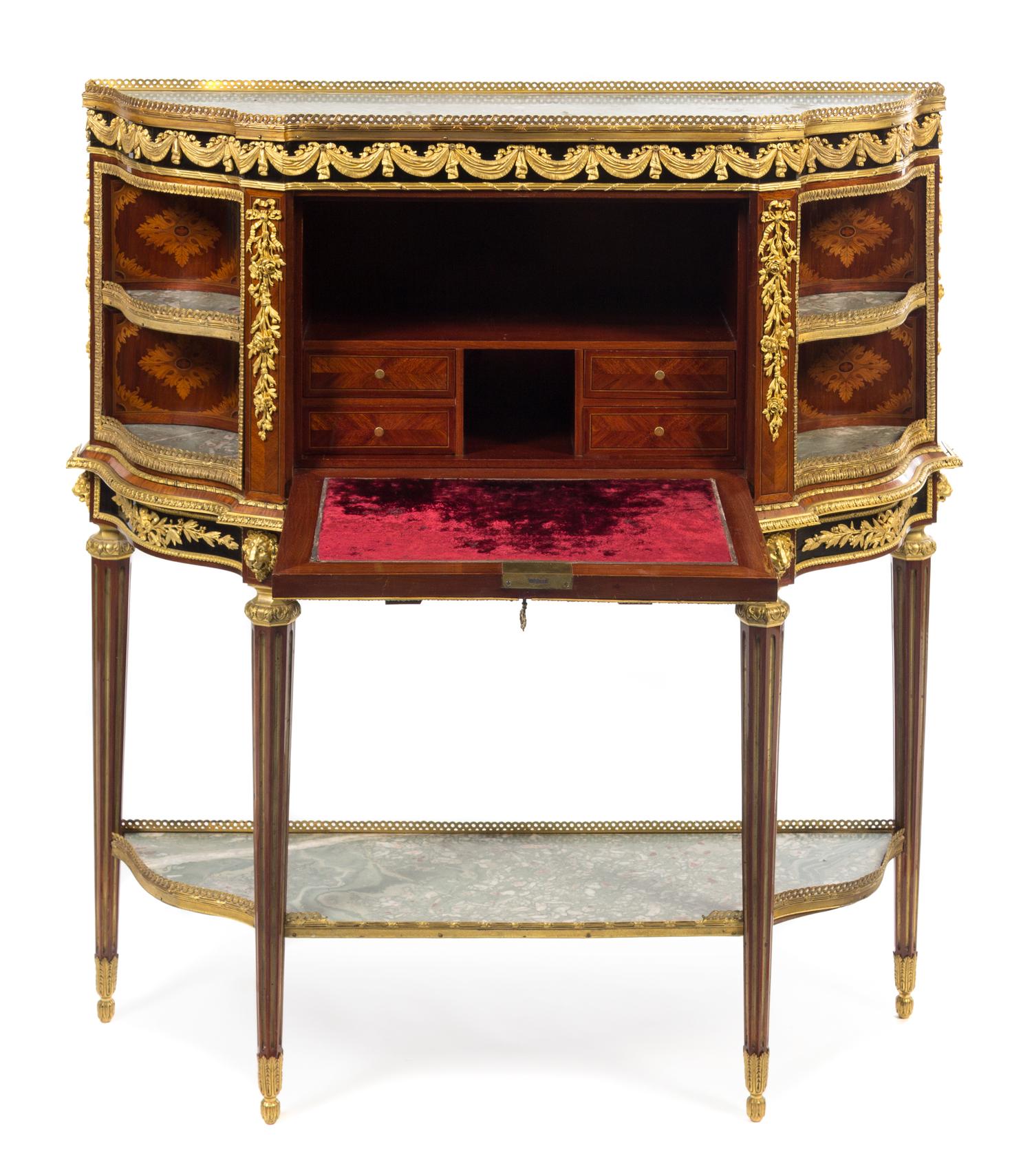 A Louis XVI Style Gilt Bronze Mounted Marquetry Secretaire a Abattant Height 44 1/4 x width 41 x depth 14 inches. — LATE 19TH CENTURY