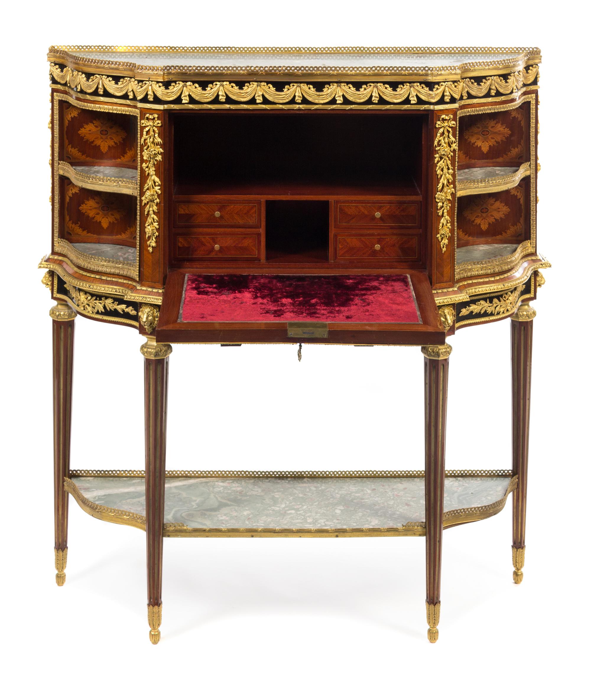 A Louis XVI Style Gilt Bronze Mounted Marquetry Secretaire a Abattant Height 44 1/4 x width 41 x depth 14 inches. — LATE 19TH CENTURY
