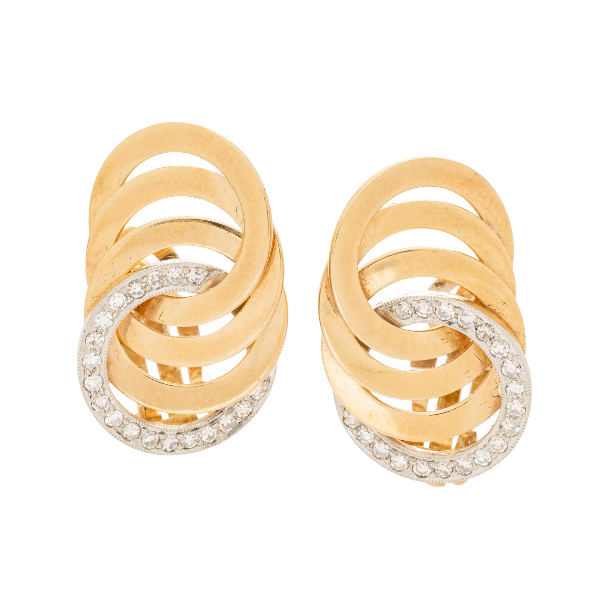 YELLOW GOLD, PLATINUM AND DIAMOND EARCLIPS