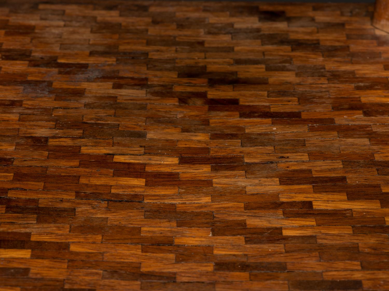 A Folk Art Tiger Maple and Parquetry Stand
