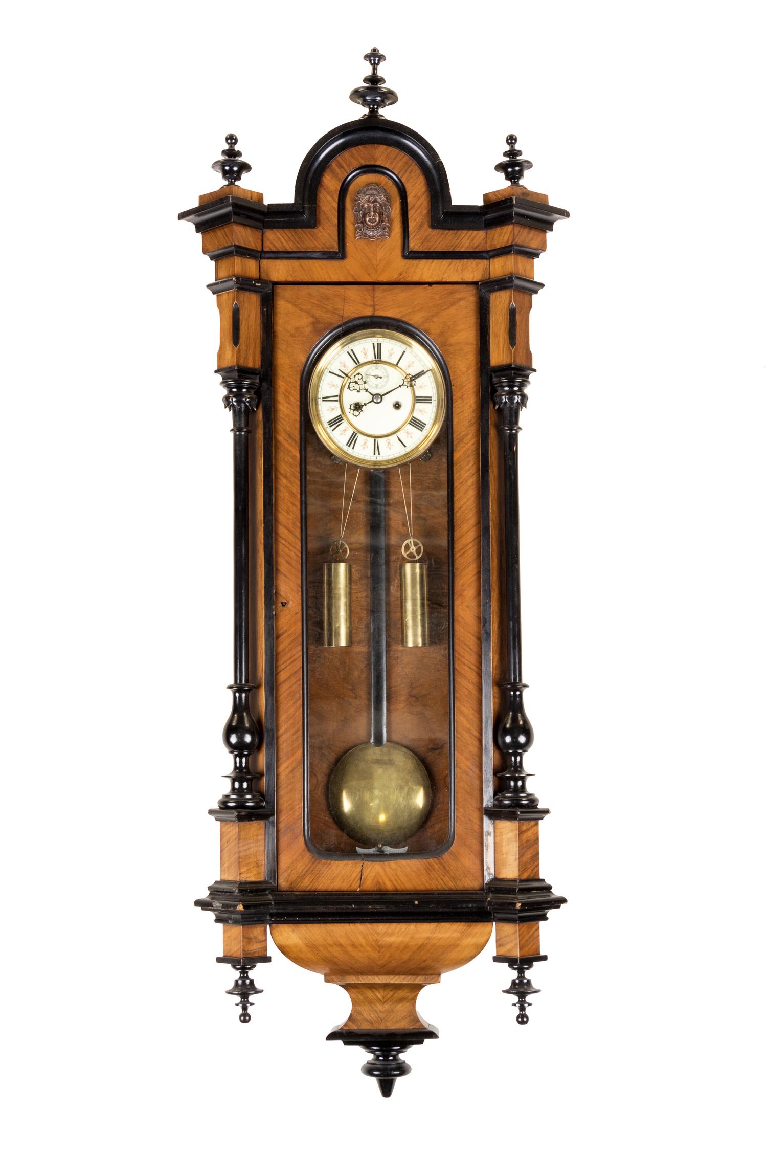 A Victorian Parcel Ebonized Walnut Regulator Clock