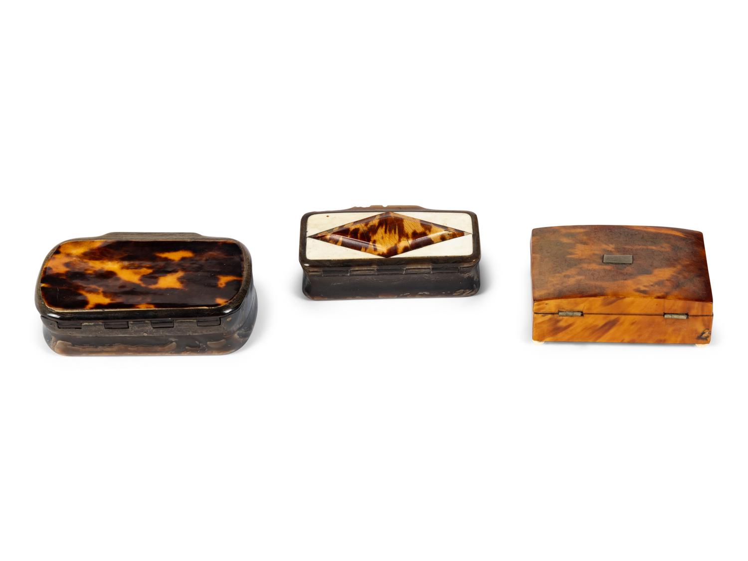 Three English Tortoise Shell Snuff Boxes