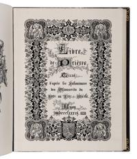 WOVEN PRAYERBOOK FROM THE WORLD’S FAIR IN PARIS R.P.J. Hervier, designer, J. A. Henry, fabricator, A. Roux, editor Livre de Prières tissé d’après les enluminures des manuscrits du XIVe au XVIe siècle [Book of Prayers woven after illuminations in manuscripts of the fourteenth and fifteenth century], in Latin and French, illustrated book woven in silk [Lyons, dated 8 September 1887]