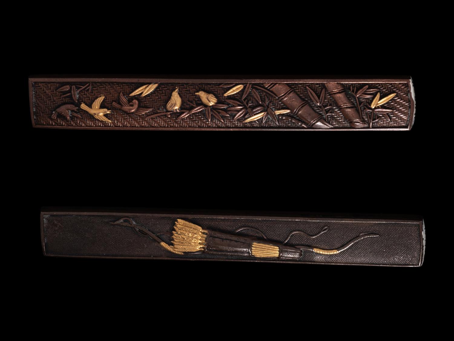 Eight Japanese Mixed-Metal Sword Fittings and Netsuke