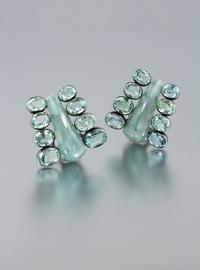 A Pair of Silver, Green Beryl and Carved Aquamarine Dress Clips, Suzanne Belperron, 67.30 dwts.