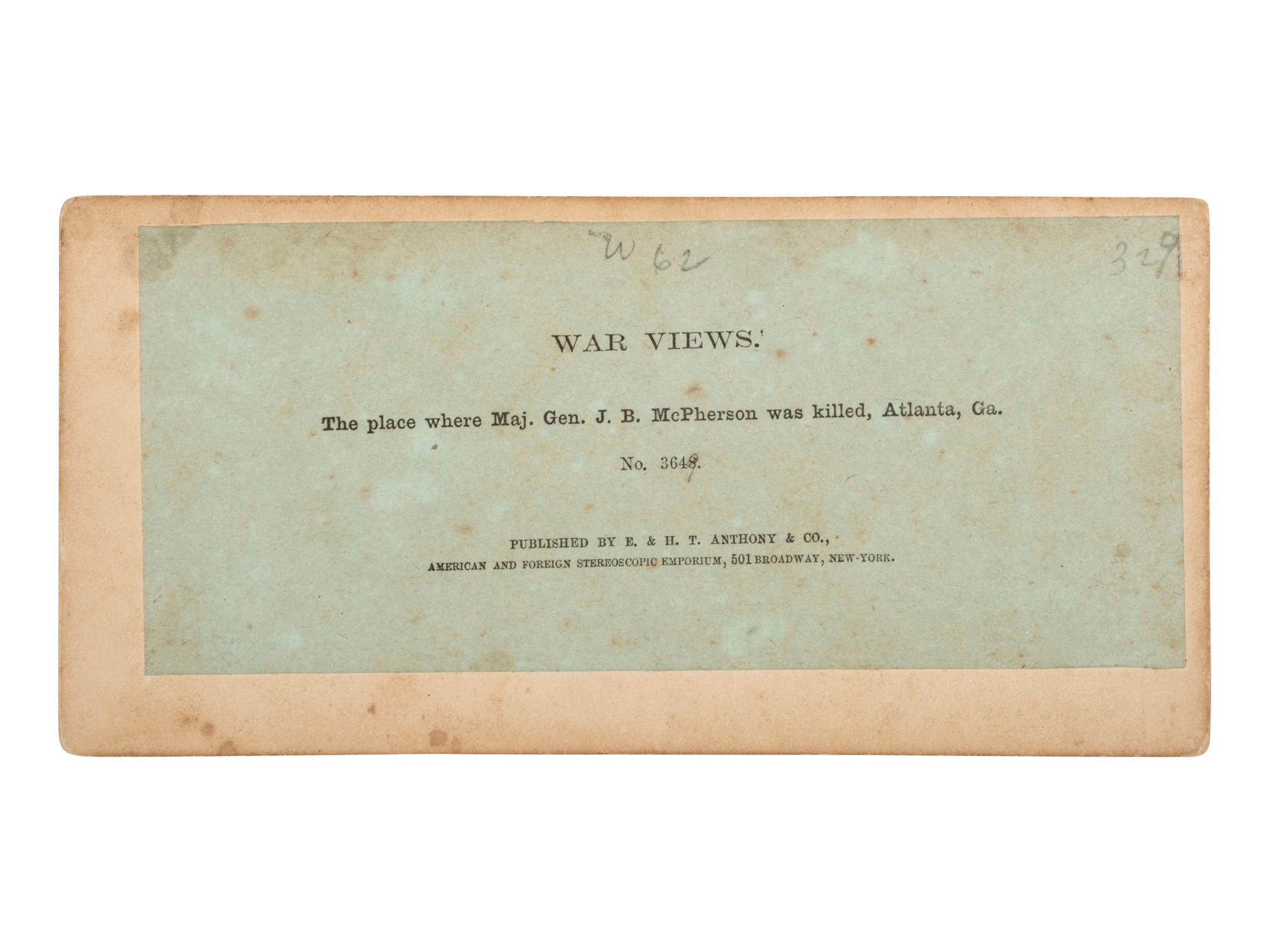 [CIVIL WAR]. The place where Maj. Gen. J. B. McPherson was killed, Atlanta, Ga. NY: Anthony & Co.