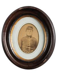 [CIVIL WAR - PHOTOGRAPHY] A large format albumen copy photograph of soldiers at camp, [ca 1860s]. With additional photographs.
