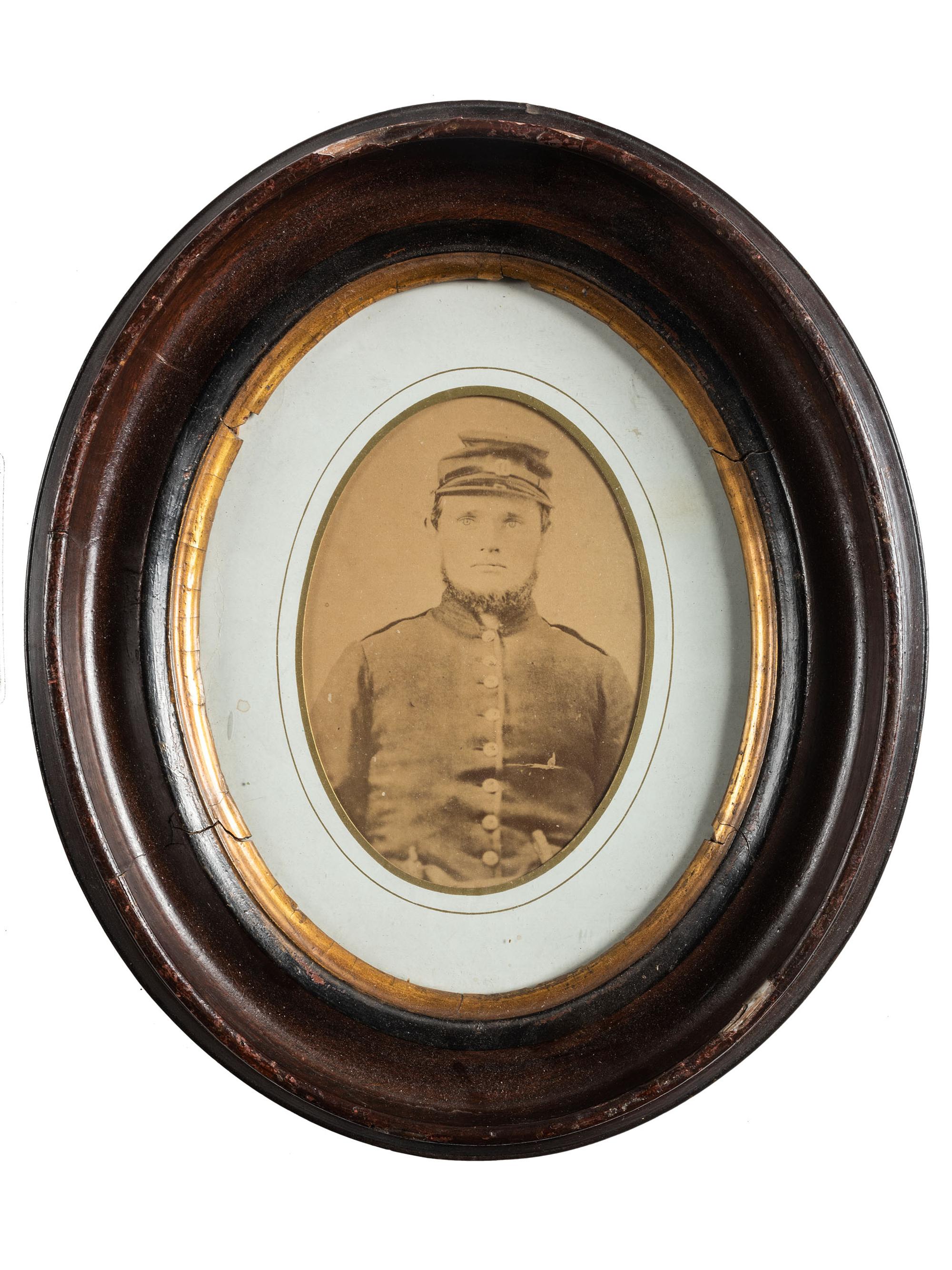 [CIVIL WAR - PHOTOGRAPHY] A large format albumen copy photograph of soldiers at camp, [ca 1860s]. With additional photographs.