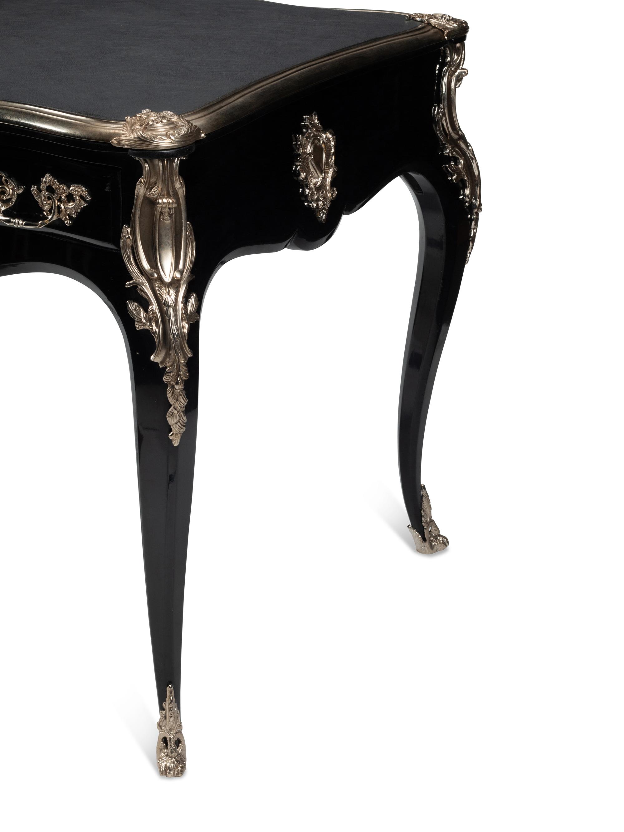 A Louis XV Style Silvered Bronze Mounted Bureau Plat