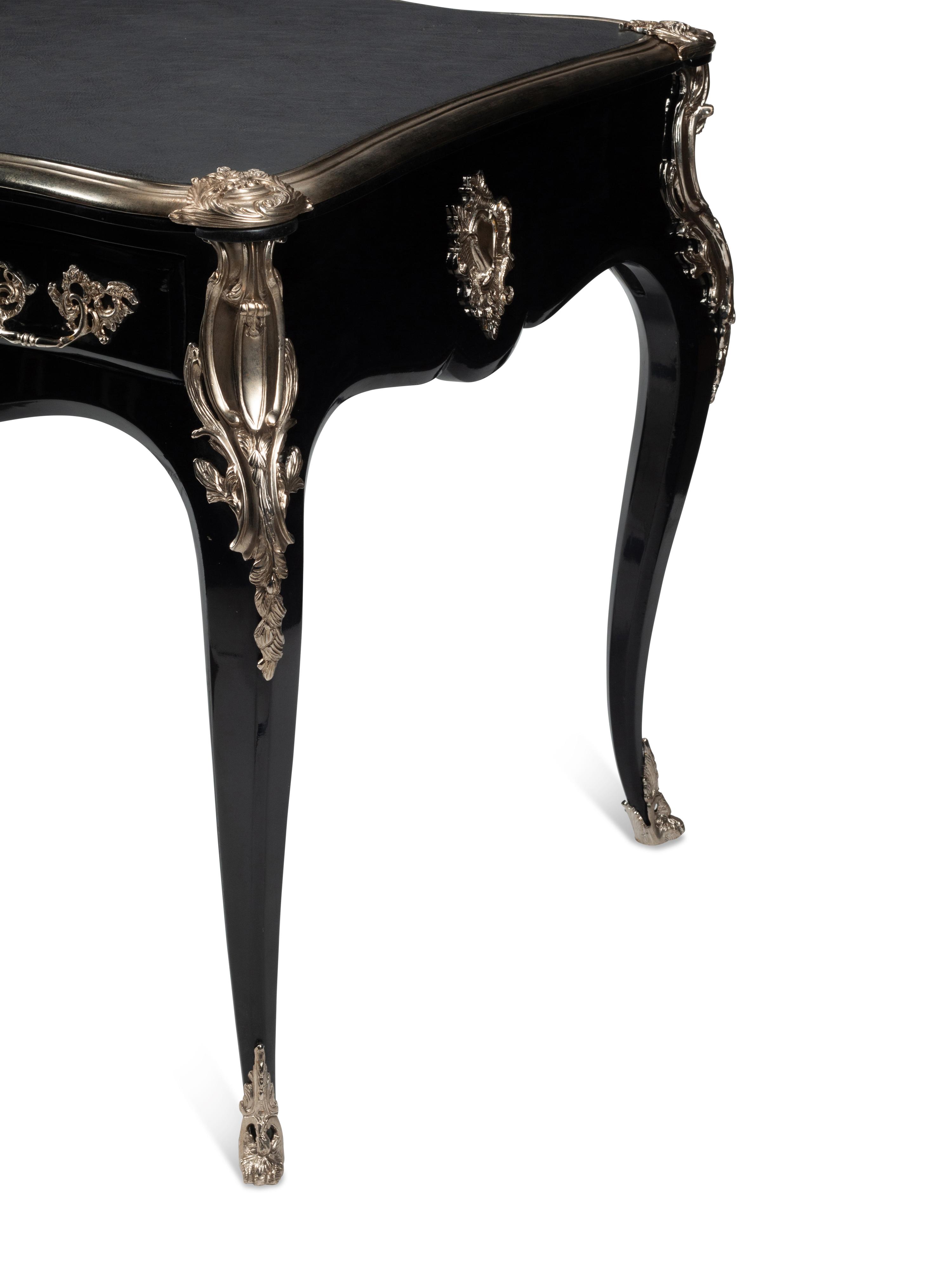 A Louis XV Style Silvered Bronze Mounted Bureau Plat