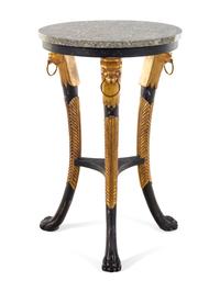 A Regency Style Painted and Parcel Gilt Marble Top Side Table