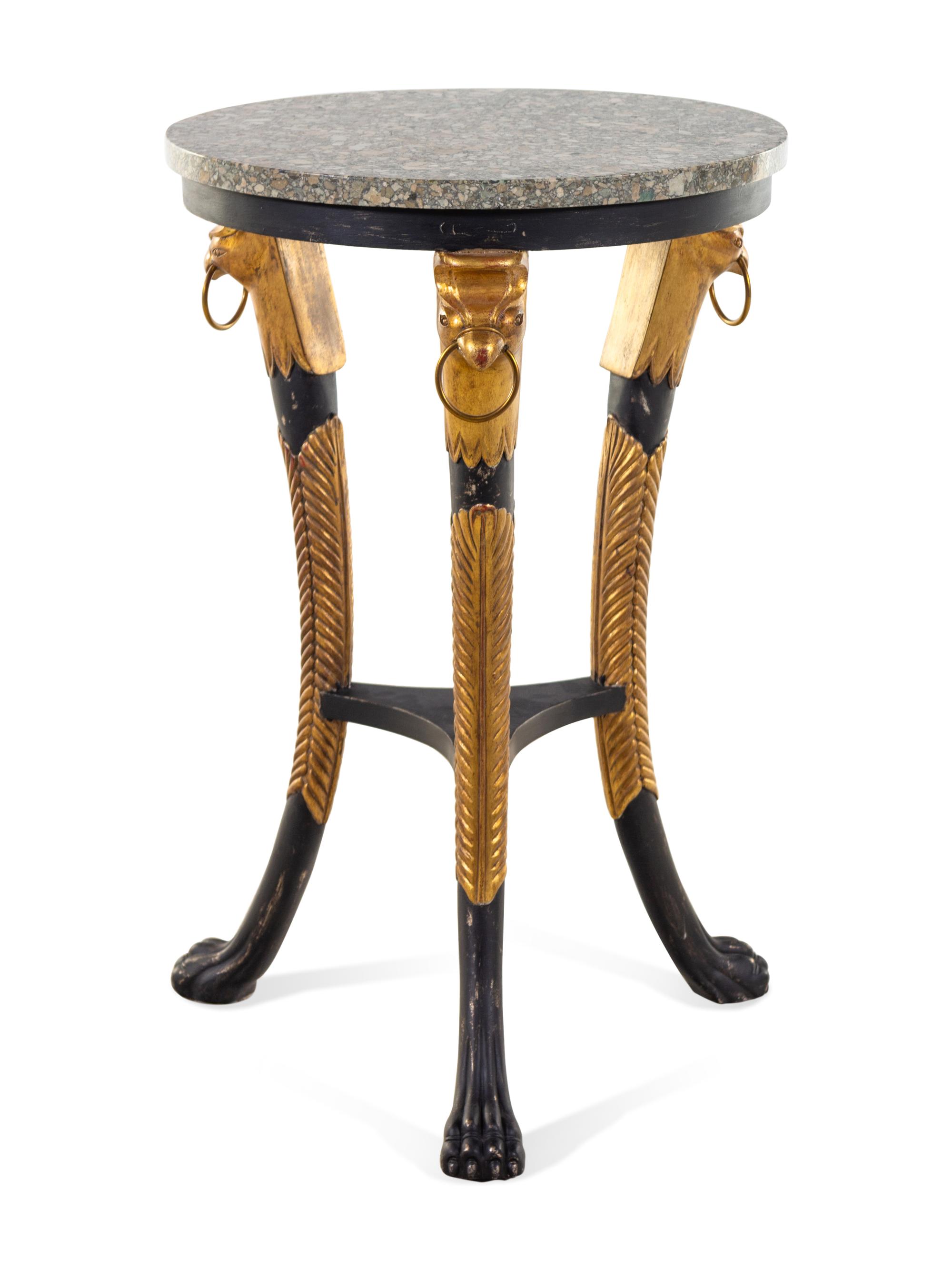 A Regency Style Painted and Parcel Gilt Marble Top Side Table