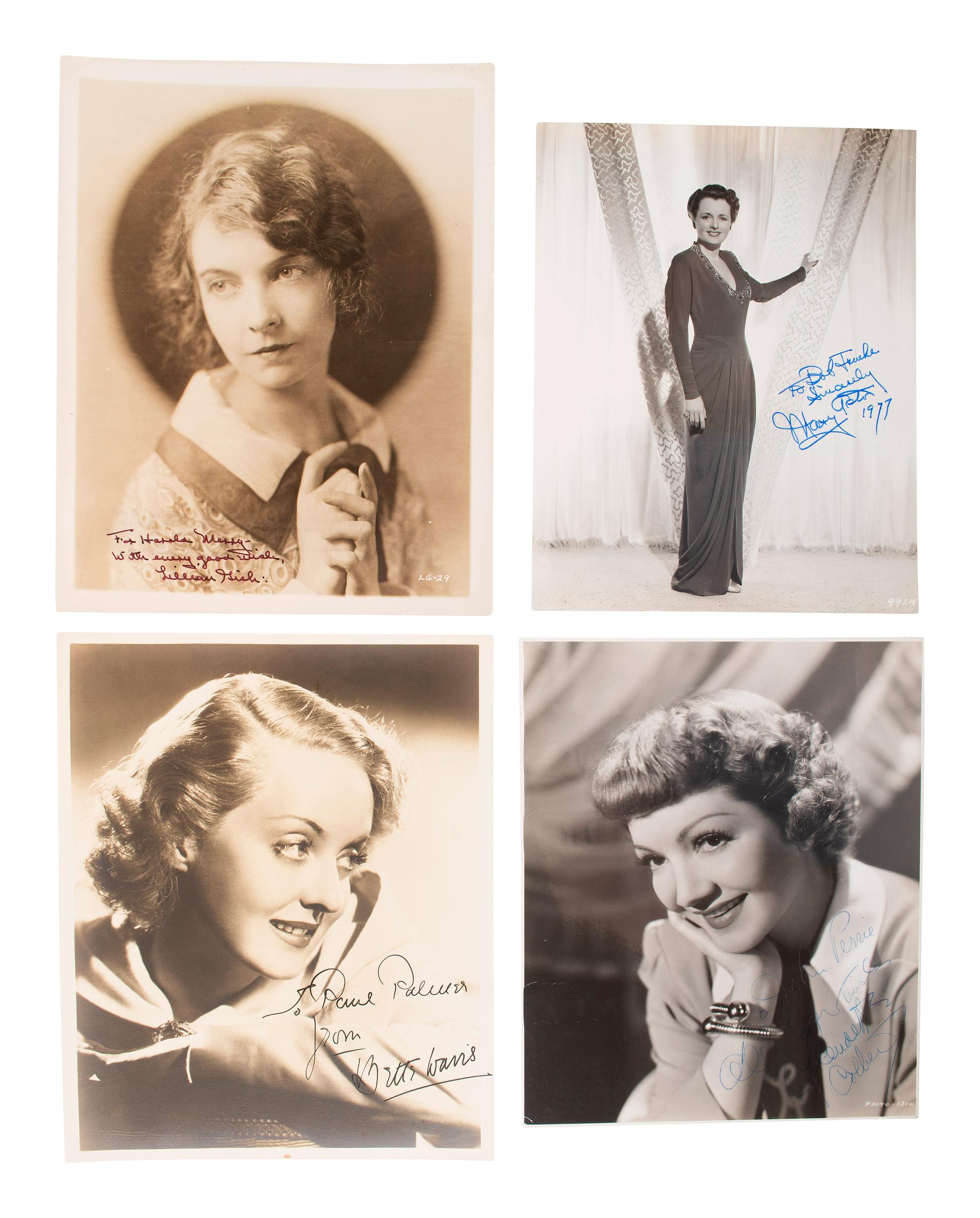 [HOLLYWOOD]. A collection of over 60 photographs and correspondence, most autographed by leading ladies from the 1920s-1970s, including: