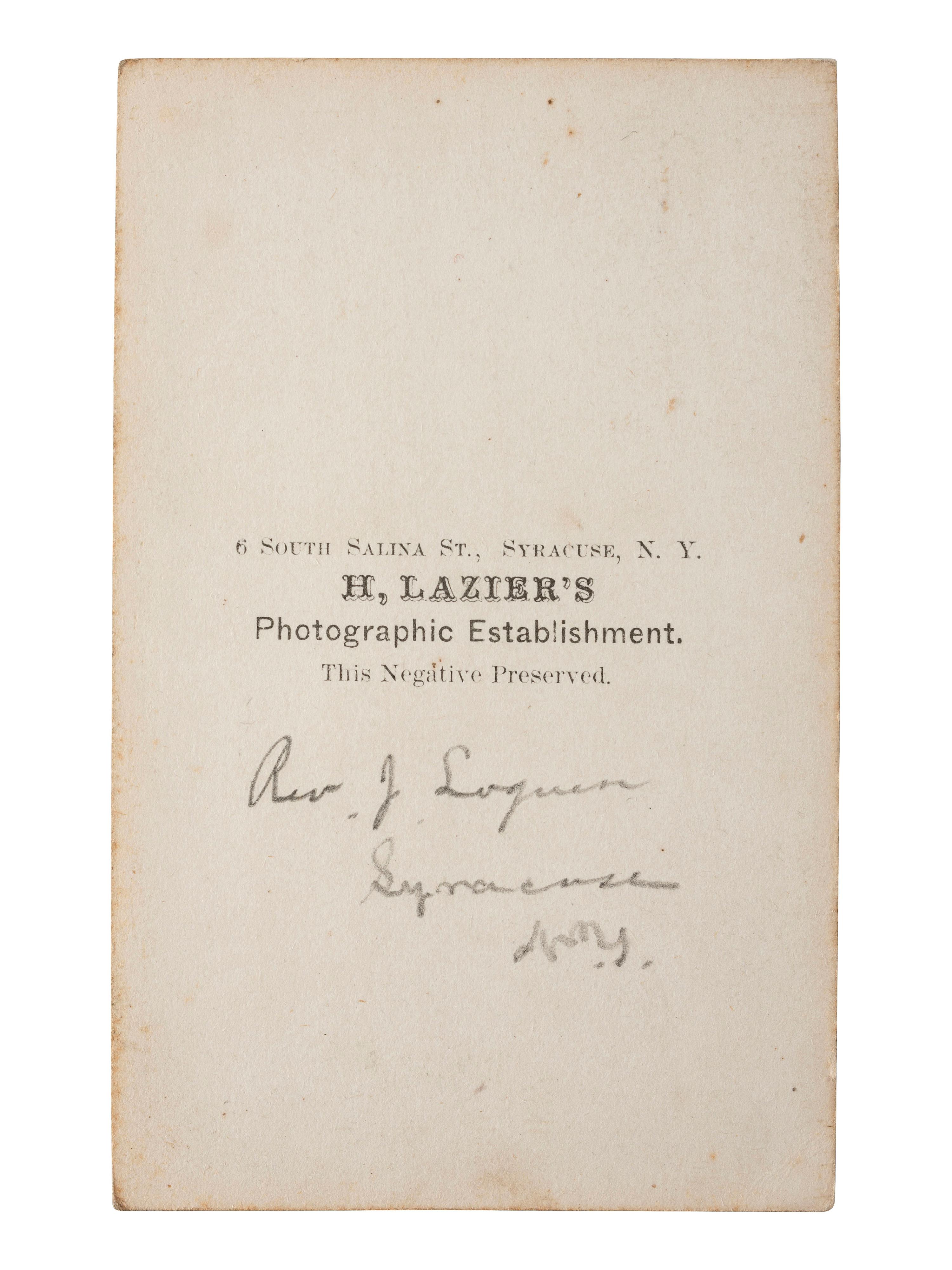 [AFRICAN AMERICANA]. LAZIER, H., photographer. CDV of African American Reverend Jermain Loguen, the "king" or "prince" of the Underground Railroad. Syracuse, NY.