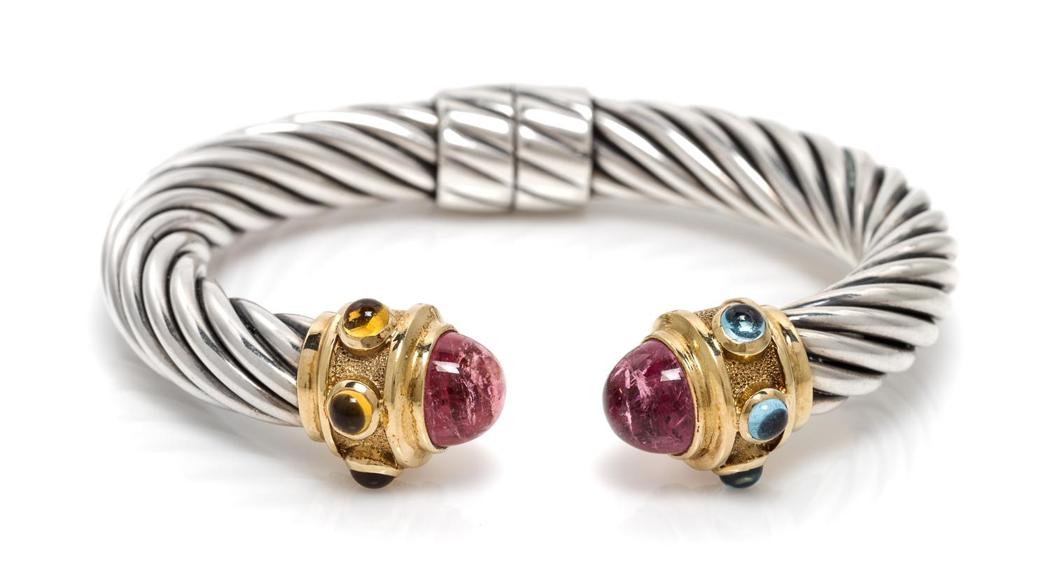 A Rare Sterling Silver, 14 Karat Yellow Gold, Pink Tourmaline, Citrine and Blue Topaz 'Renaissance' Bracelet, David Yurman, 30.30 dwts.