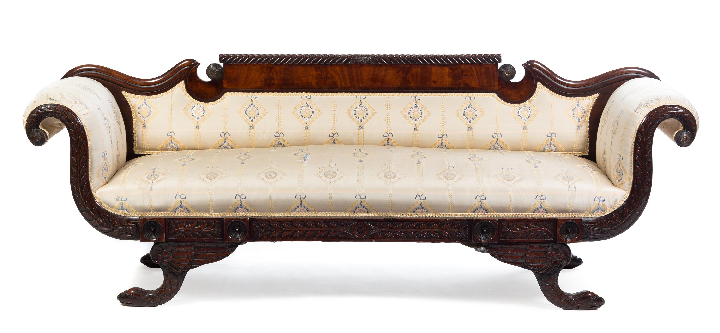 An Empire Mahogany Sofa Height 32 x width 88 x depth 23 inches. — CIRCA 1815-1820