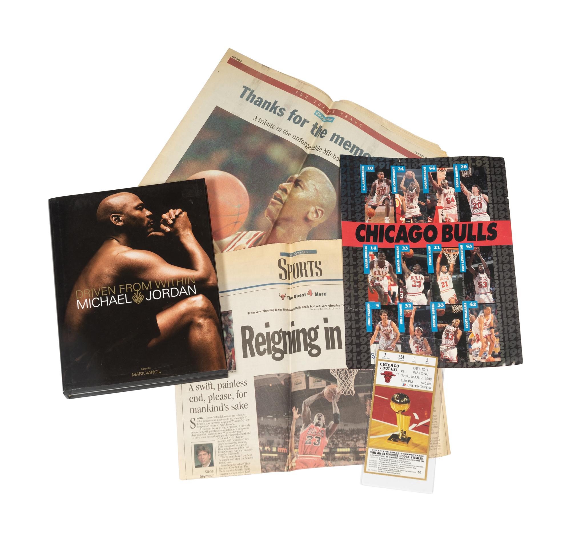 A Large Group of Michael Jordan Chicago Bulls Ephemera Including NBA Finals Programs,