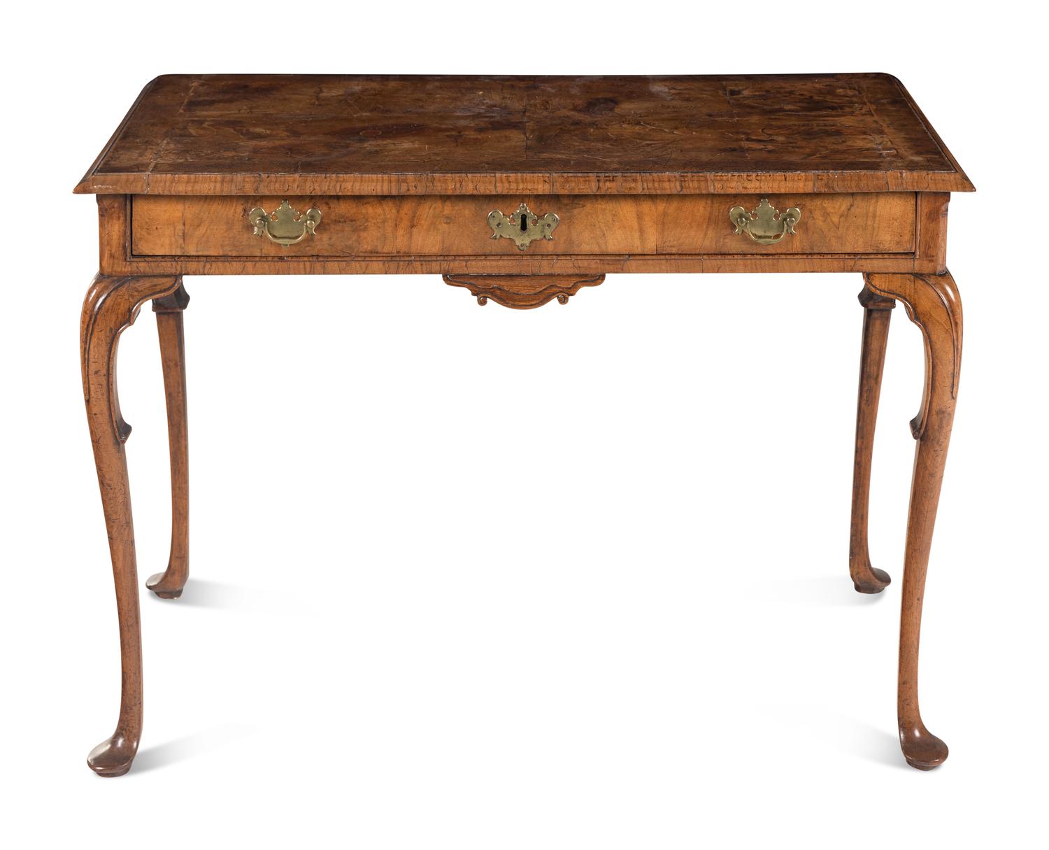 A George II Style Walnut Writing Table with an Associated Armchair