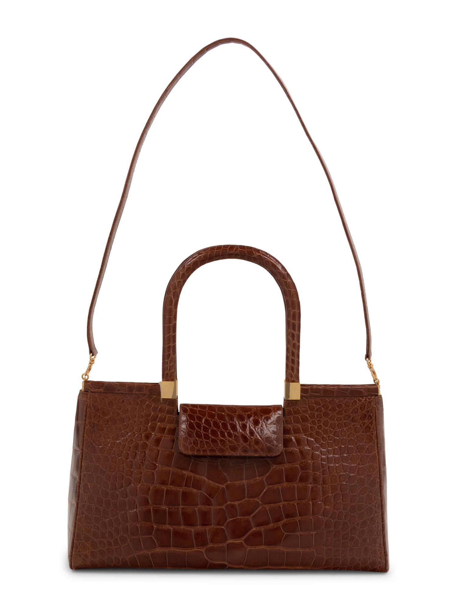 Lambertson Truex Brown Alligator Hinge-Frame Hand Bag