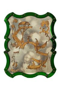 A Pair of Venetian Style Chinoiserie-Decorated Painted Glass Mirrors