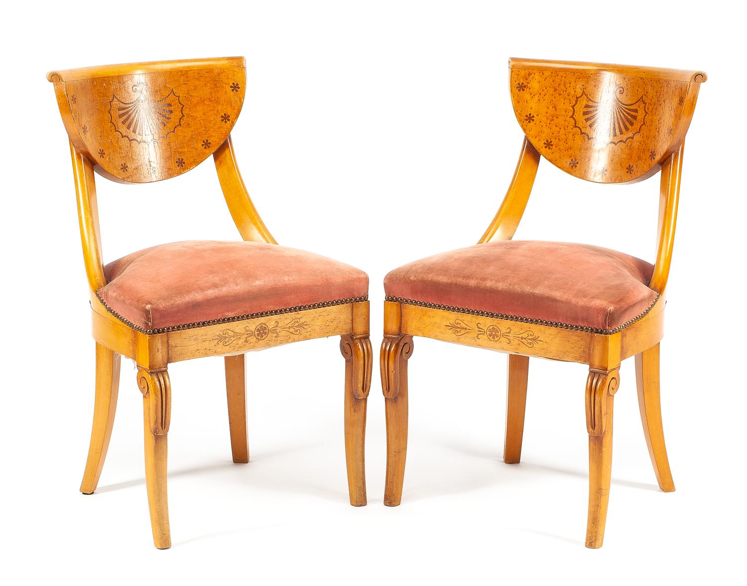 A Pair of Baltic Fruitwood Side Chairs Height 32 inches.