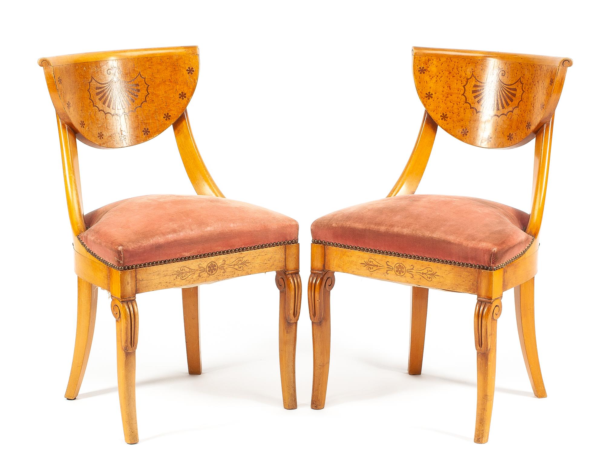 A Pair of Baltic Fruitwood Side Chairs Height 32 inches.
