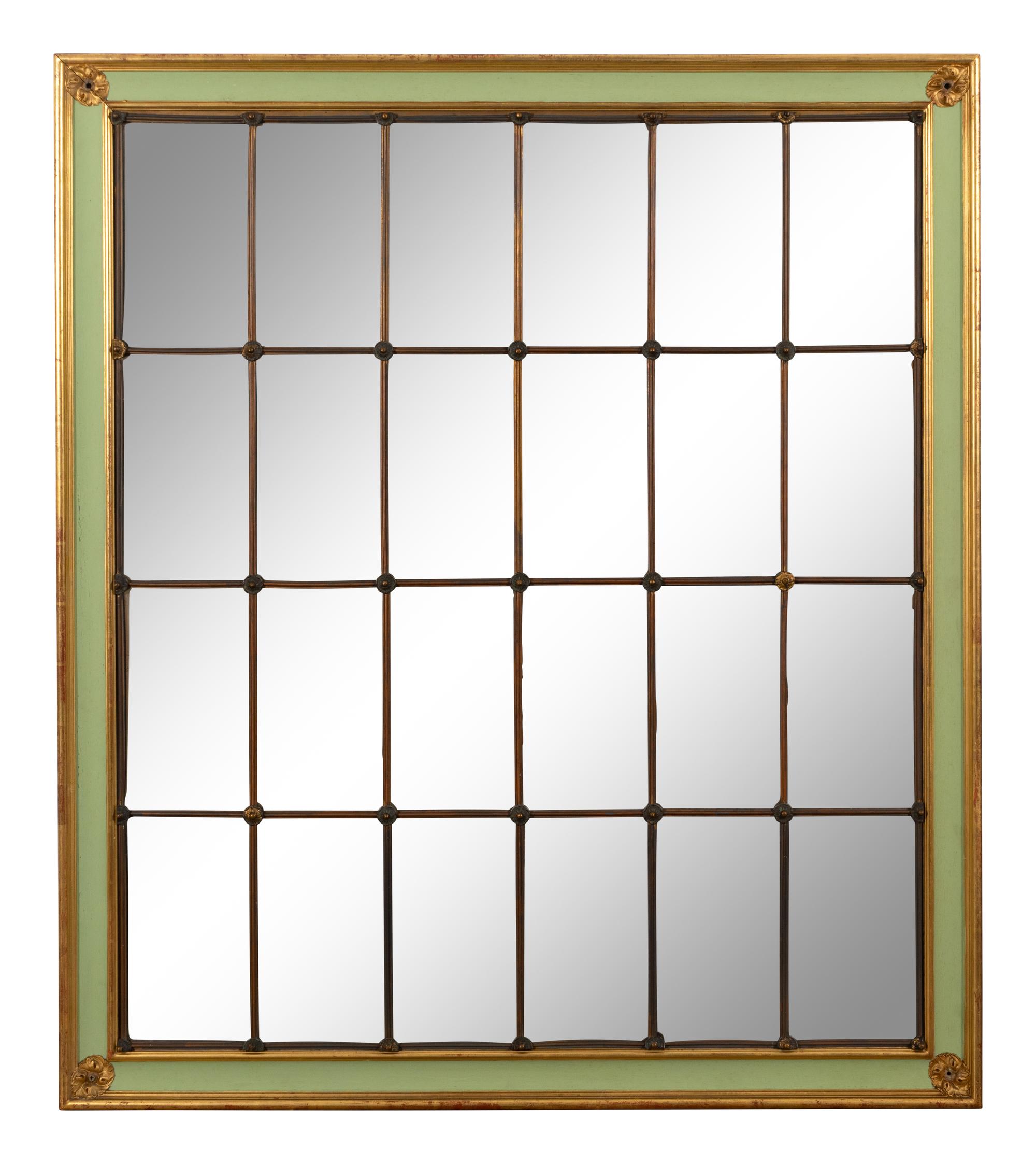 A Pair of Large Multi-Paned Mirrors in Painted Parcel Gilt Frames