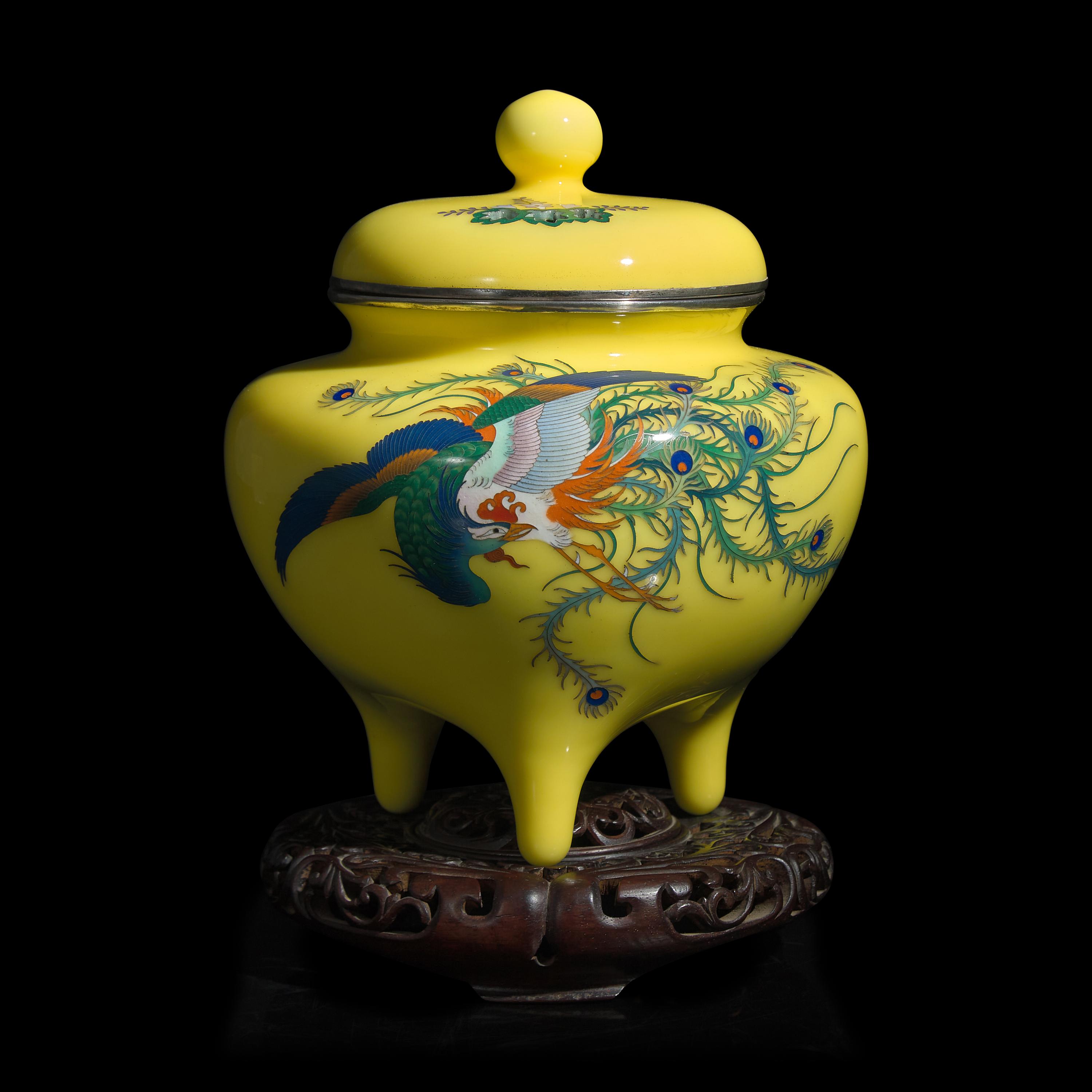 A Japanese Yellow Ground Cloisonné Covered Censer, 20th Century