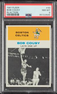 A 1961 Fleer Bob Cousy In Action Basketball Card No. 49 (PSA 8 NM-MT)