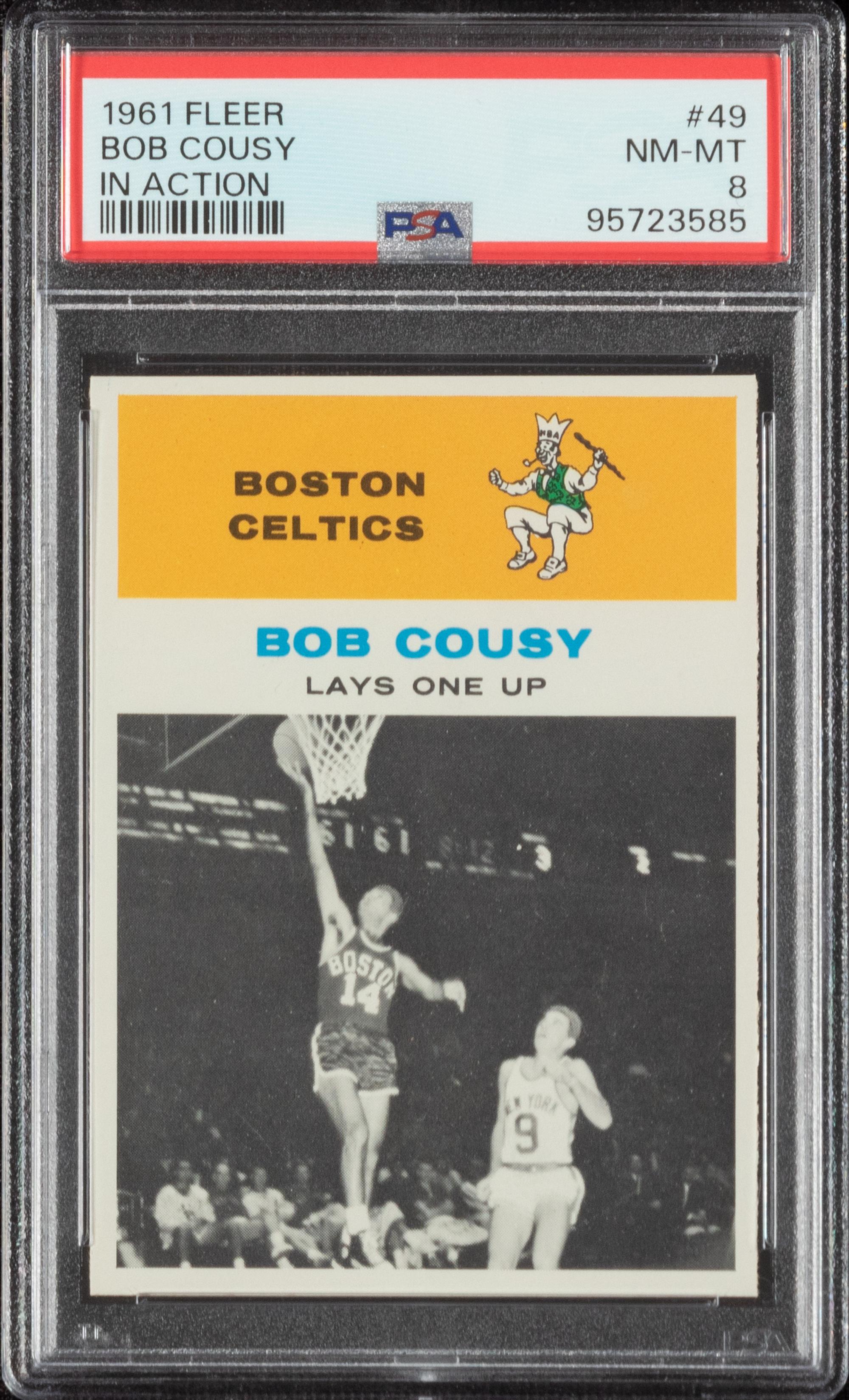 A 1961 Fleer Bob Cousy In Action Basketball Card No. 49 (PSA 8 NM-MT)