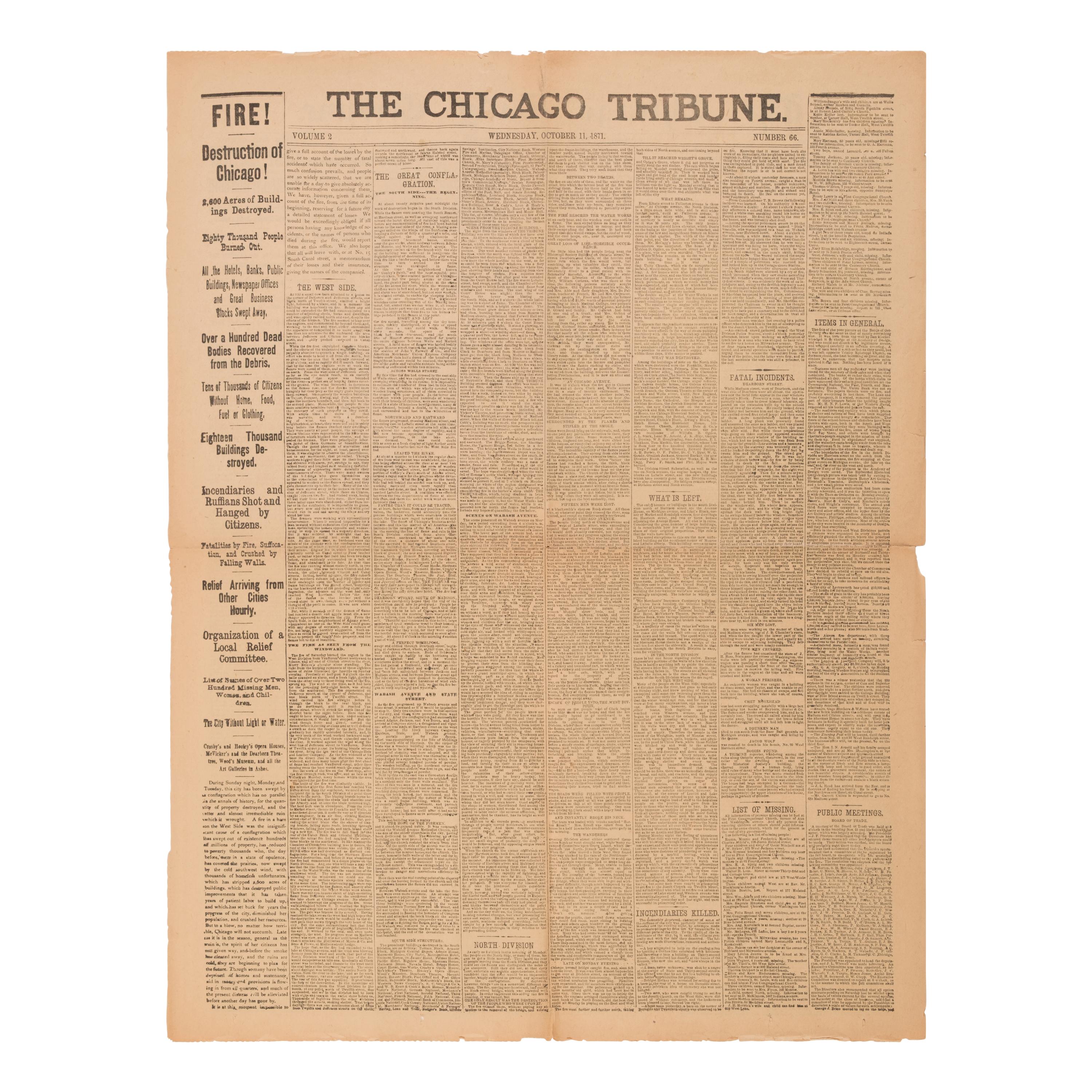 [Chicago Fire]. A large archive of letters, documents, tokens, and ephemera related to the Great Fire.