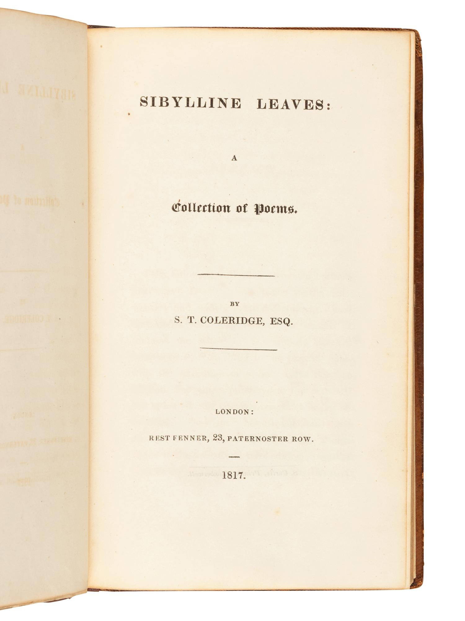 COLERIDGE, Samuel Taylor (1772-1834). Sibylline Leaves: A Collection of Poems . London: Rest Fenner, 1817.