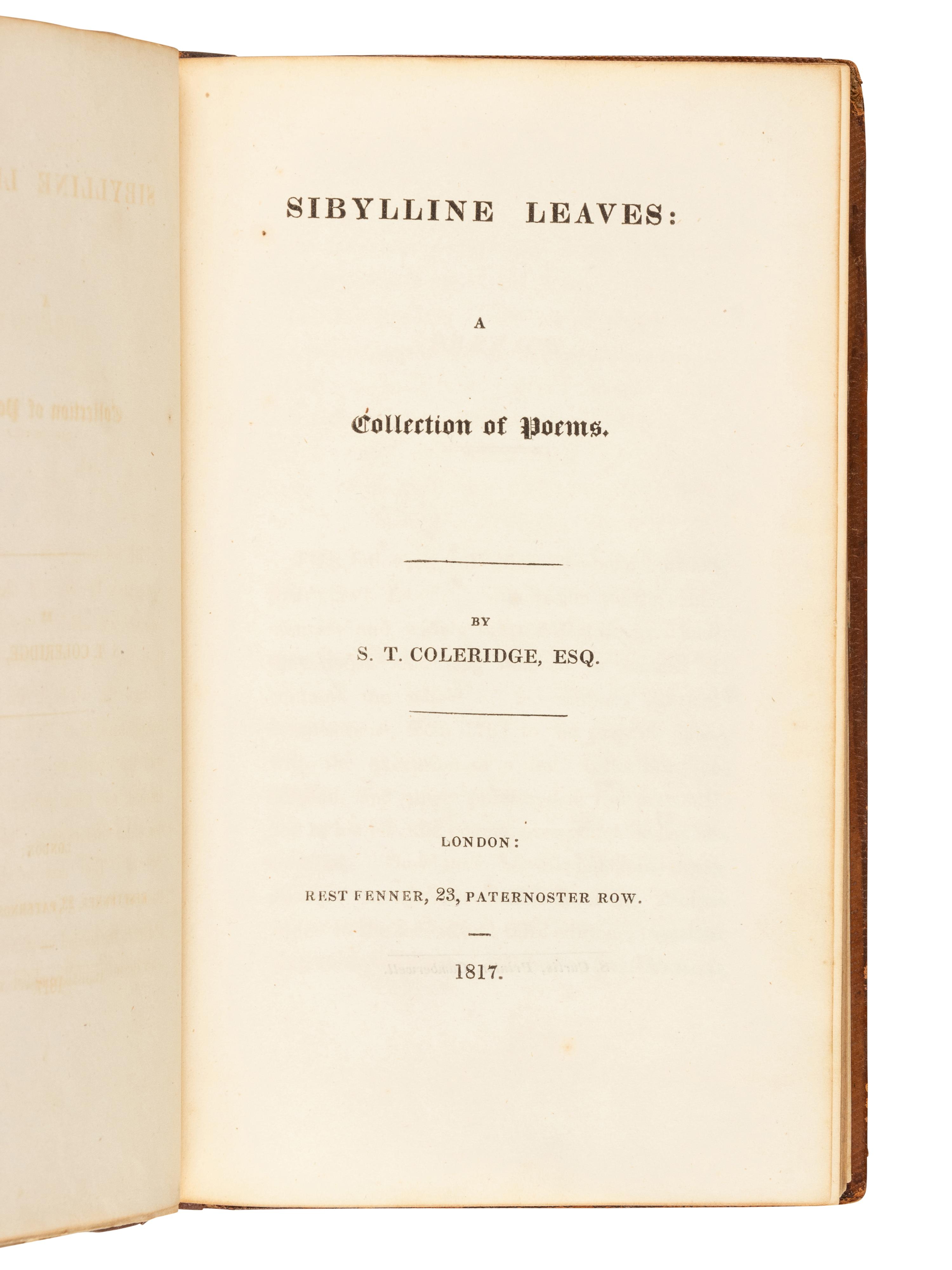 COLERIDGE, Samuel Taylor (1772-1834). Sibylline Leaves: A Collection of Poems . London: Rest Fenner, 1817.