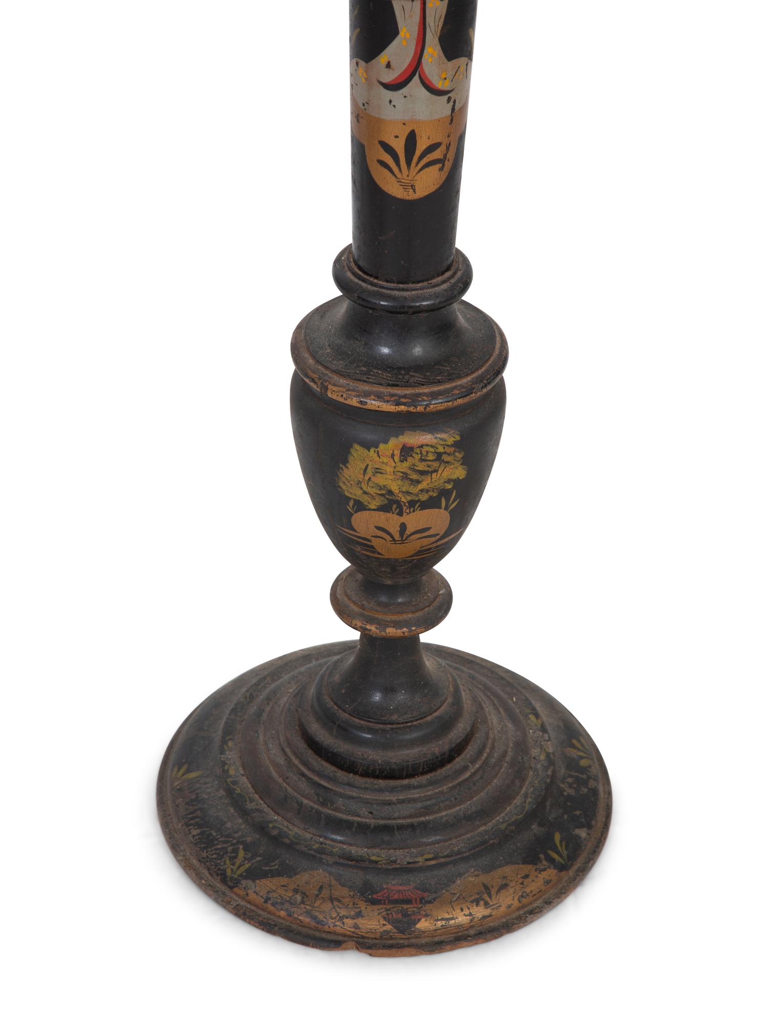 A Chinoiserie Black and Polychromed Lacquer Floor Lamp — EARLY 20TH CENTURY