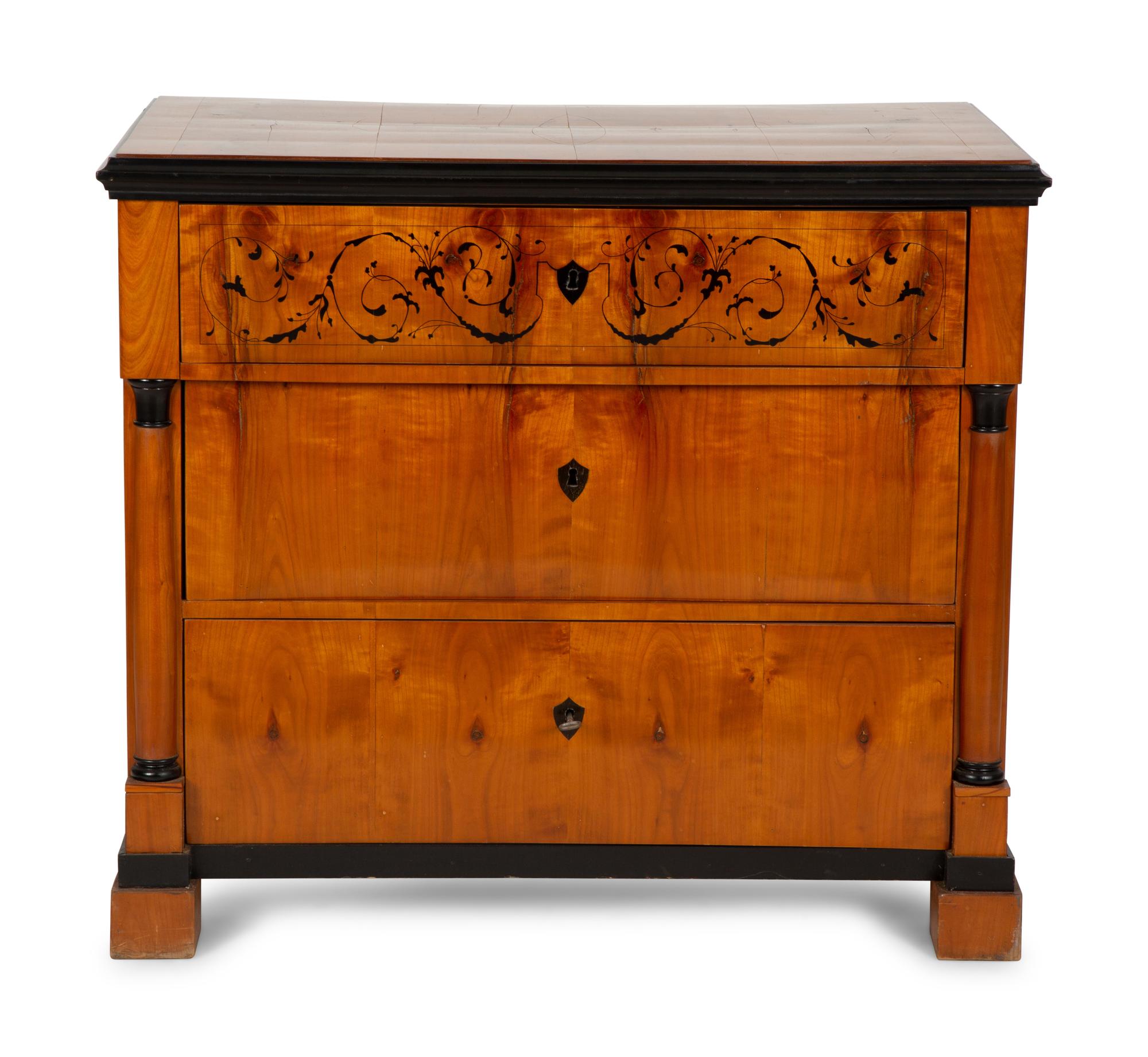 An Austrian Biedermeier Cherry and Ebonized Inlaid Commode — 19th Century